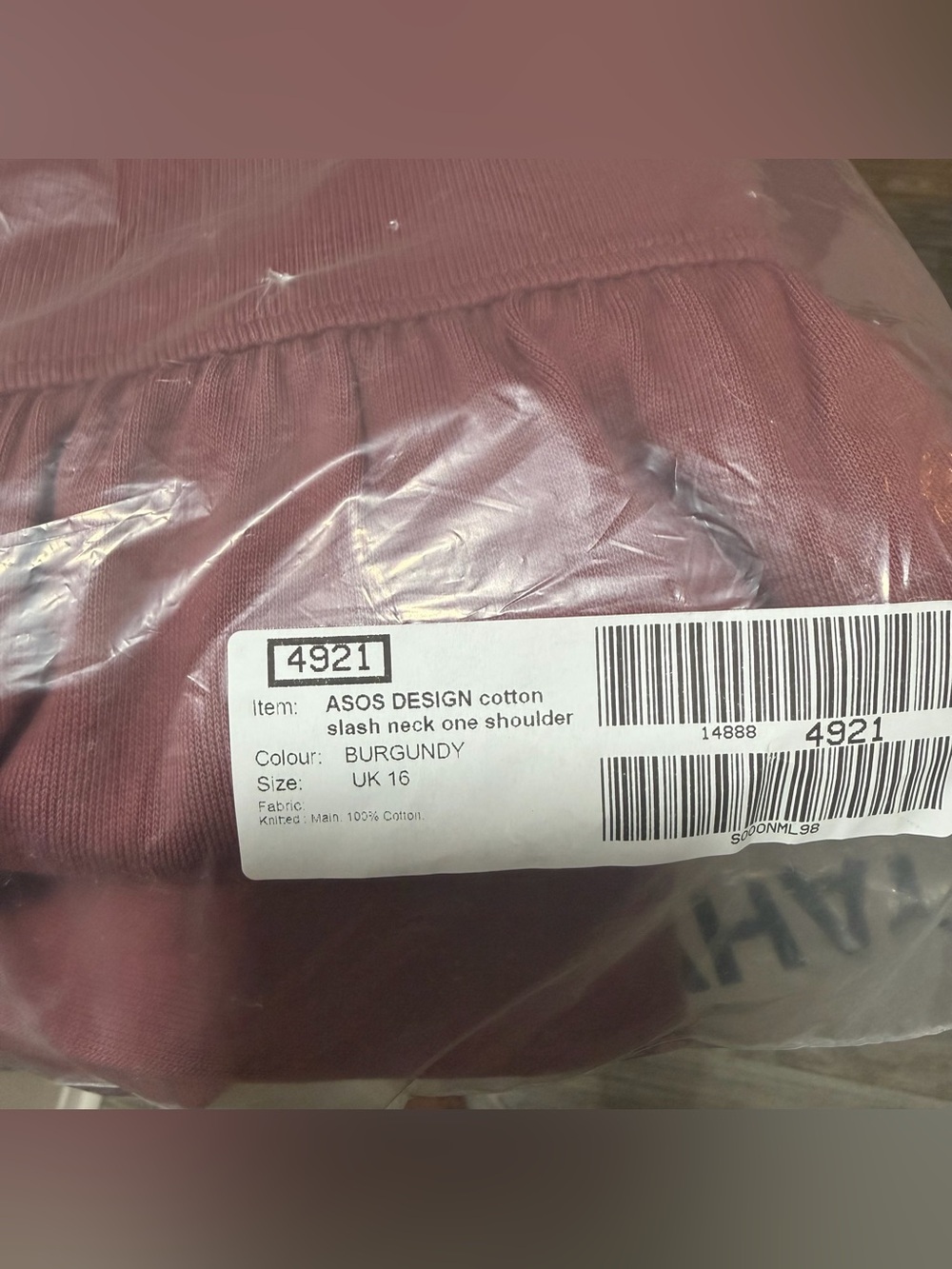ASOS DESIGN Cotton Slash Neck One Shoulder Mini Dress in Deep Rose Size 12 - Picture 7 of 7